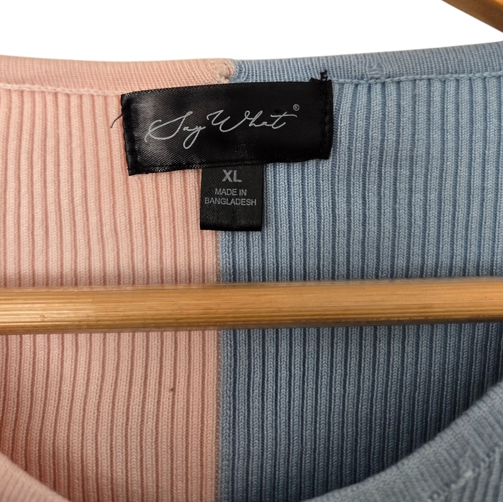 Say What Two-Tone Pink and Blue Cropped Cardigan  Size XL - Picture 2 of 3